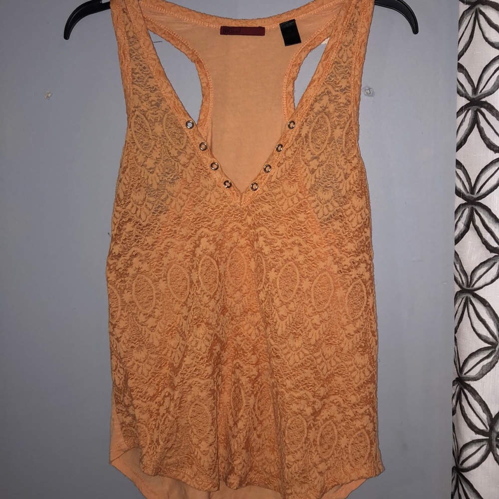 Pretty and Pale Orange deep v lace tank